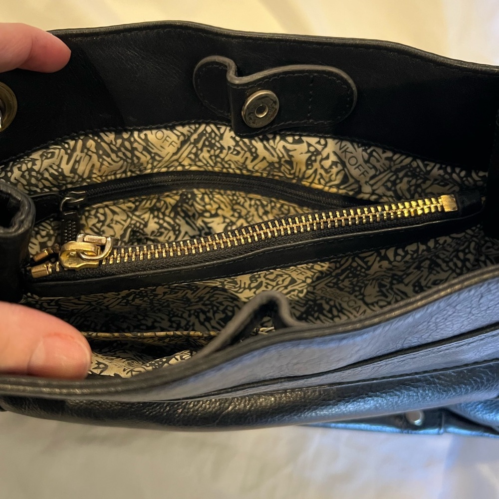 Rebecca Minkoff Black Leather Swing Shoulder Bag with Gold Straps - Picture 7 of 9